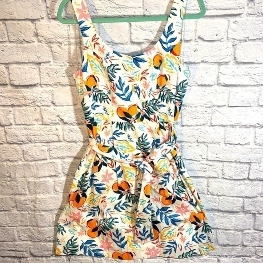 Anne Klein Tropical Coastal Fruit Floral Graphic Print Belt Summer Preppy Dress